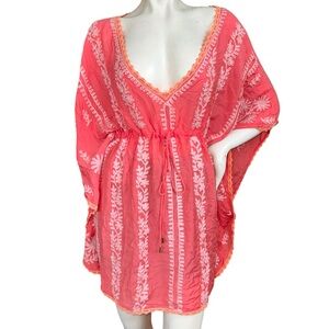 Melissa Odabash Salmon & Orange Embroidered Beaded Boho Kaftan Swim Coverup